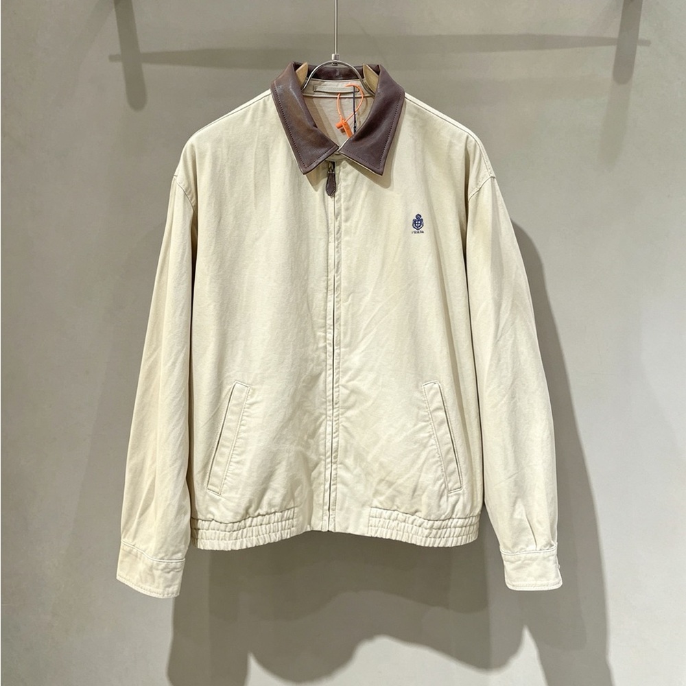 Prada Cream Bomber Jacket with Brown Leather Collar